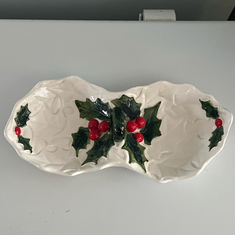 Festive Ceramic Holly Leaf Dish